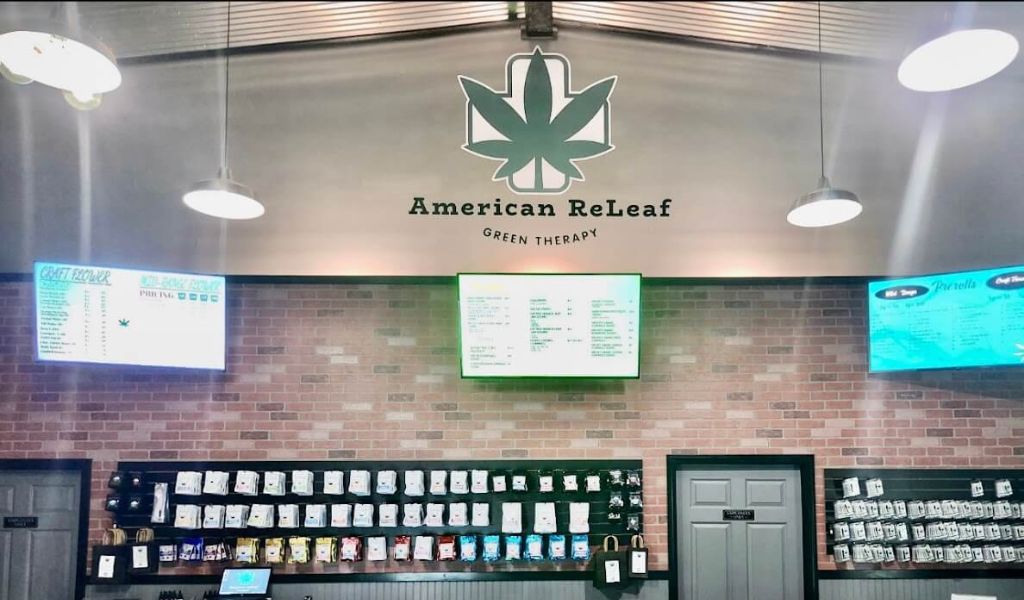 american releaf cannabis dispensary menu boards