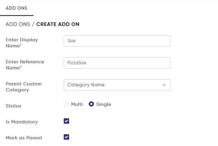 add pizza size in  customization