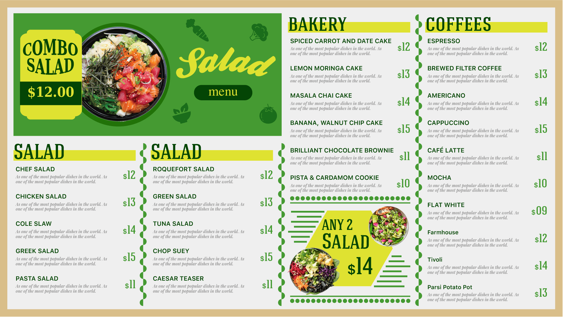 menu boards for salad menu combo