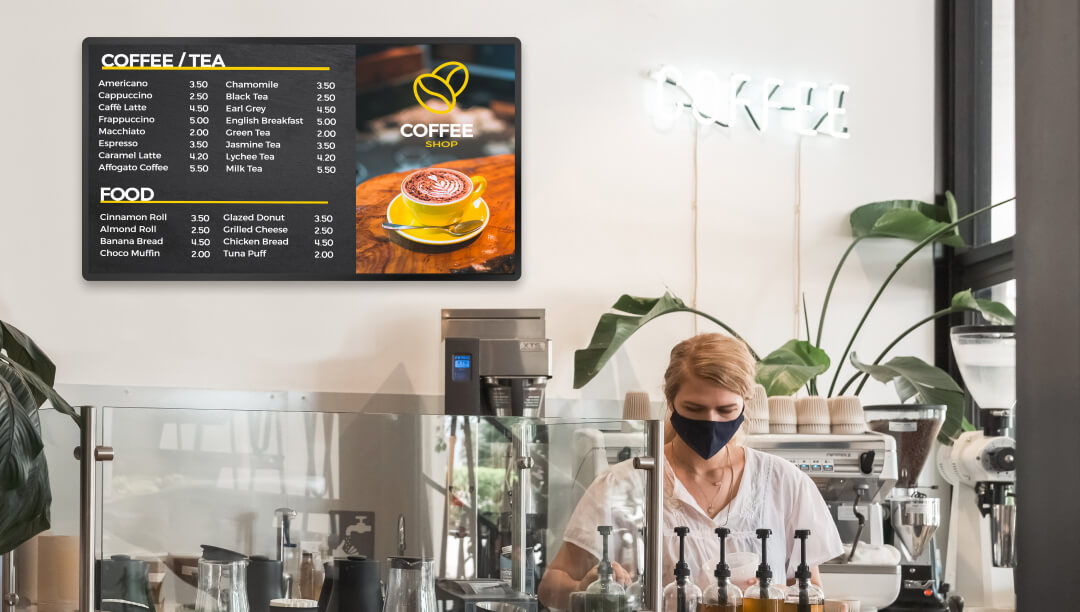 coffee shop tv screen menu