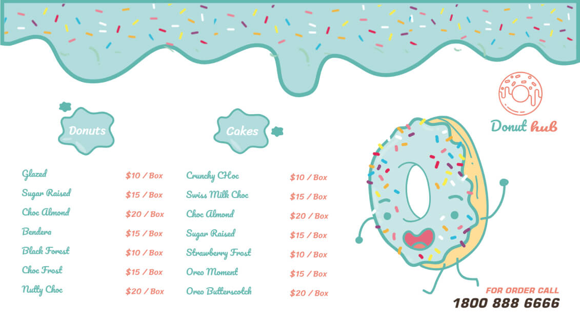 donuts shop tv screen menu template