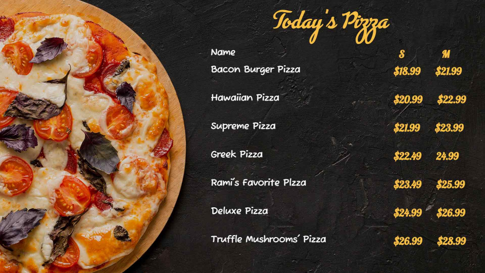 pizza qsr digital menu boards