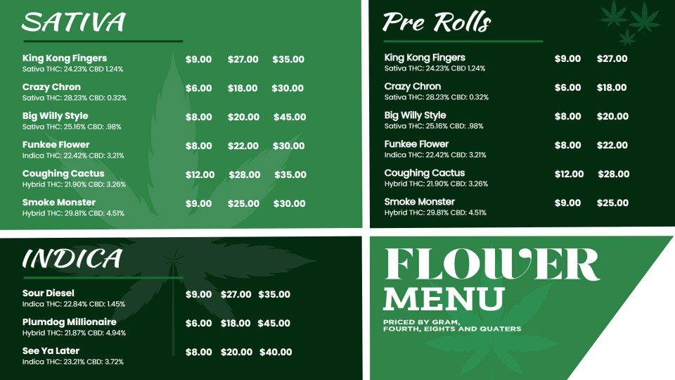 cannabis menu board templates