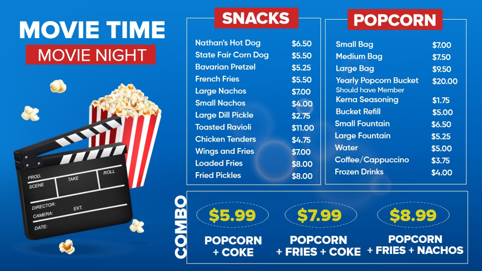 movie night food combo tv screen menu template